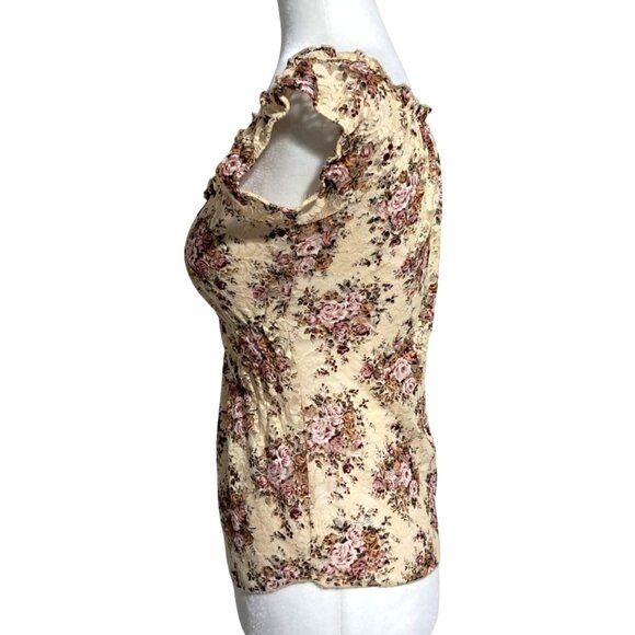 Y2K Wet Seal Floral Lace Off Shoulder Peasant Blouse Size M Cottagecore Boho - Picture 7 of 8